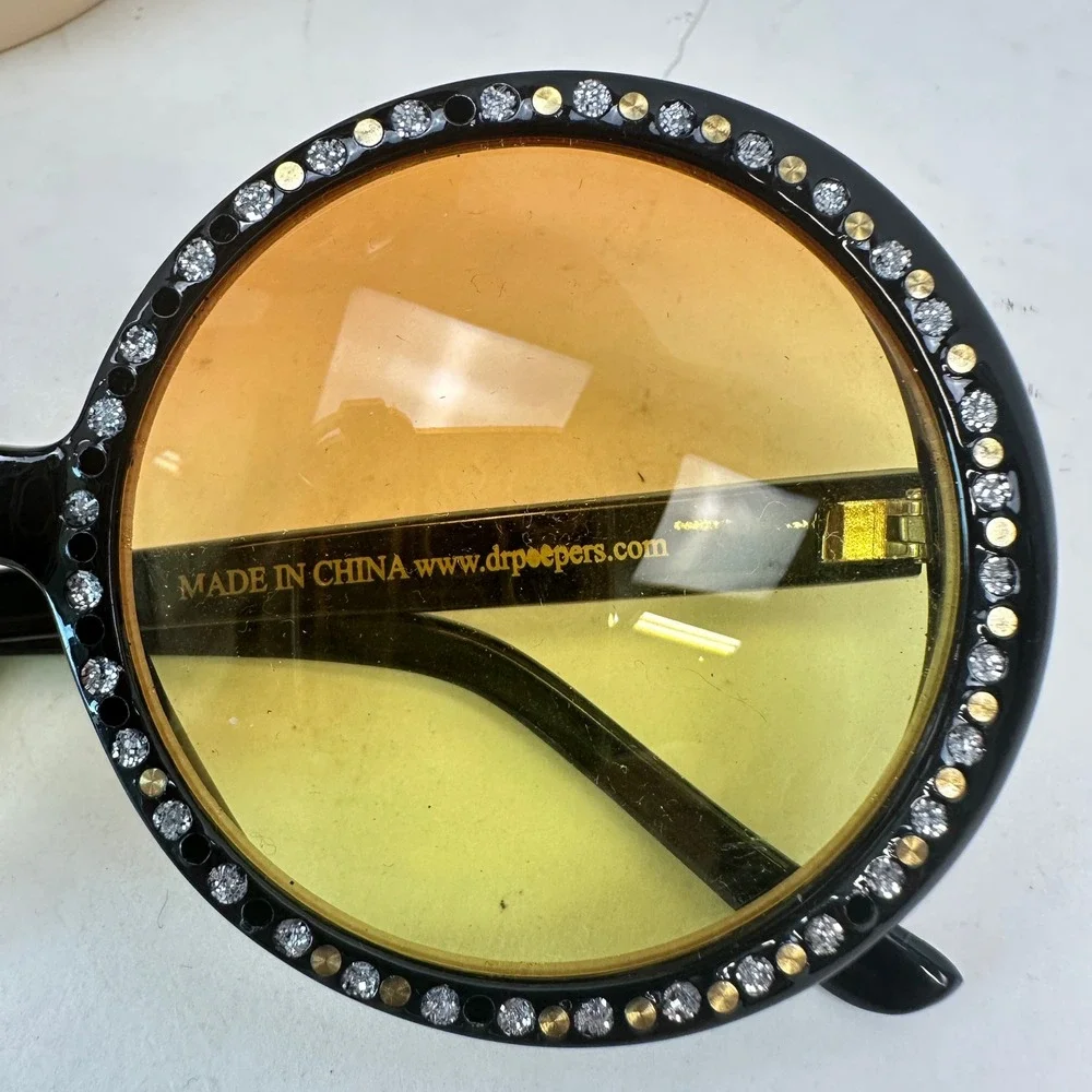 Dr. Peepers S77206 Women Oversized Round Rhinestone Sunglasses Black Orange